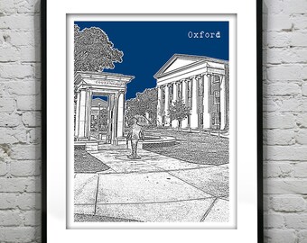 Oxford Mississippi Poster Art Print Skyline Ole Miss Item T2669