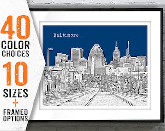 Baltimore Skyline Landscape Poster Art Print Maryland MD  Item T5282