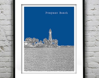 Pompano Beach Florida Skyline Poster Art Print FL Version 1