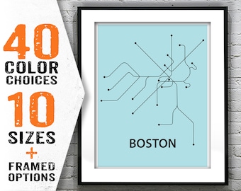 Boston Subway Map Poster Art Print Modern Line Drawing MBTA Item T2064