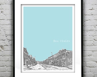 Eau Claire Wisconsin Poster Print Art Skyline Version 1