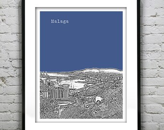 Malaga Spain Skyline Poster Art Print Item T2644