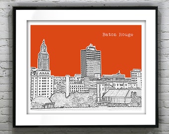 Baton Rouge Skyline Poster Art Print Louisiana State Capitol Item T4241