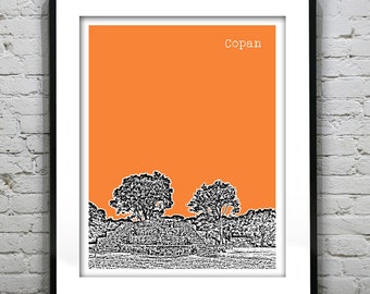 Copan Honduras Poster Art City Skyline Print Mayan Copan Ruins