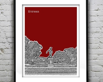Norman Oklahoma City Skyline Poster Art Print Seed Sower Version 2