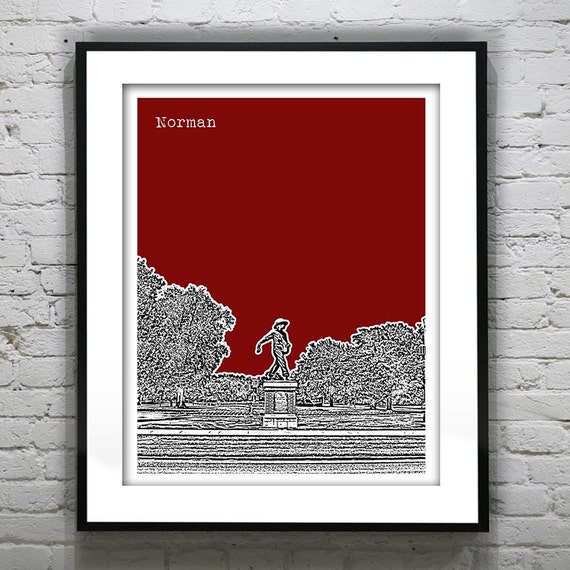 Norman Oklahoma City Skyline Poster Art Print Seed Sower Version 2