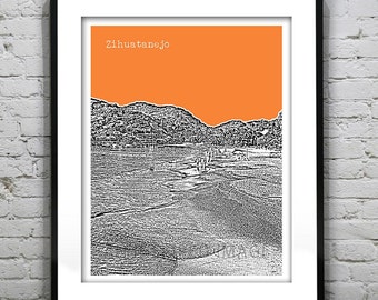 Zihuatanejo Beach Mexico Poster Art Skyline Guerrero Print