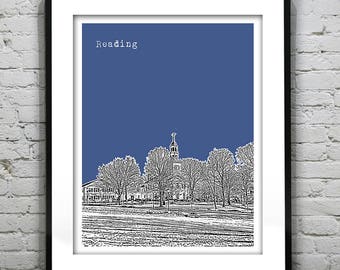 Reading Massachusetts Skyline Poster Art Print MA S5033