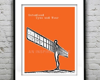 Gateshead Tyne and Wear Poster England Angel of the North Art Print Skyline