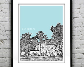 Livermore California Skyline Poster Art Print CA Wente Winery