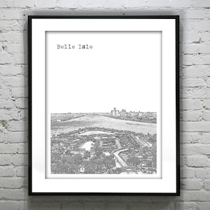 Belle Isle & Detroit Skyline Poster Art City Print Detroit Michigan MI