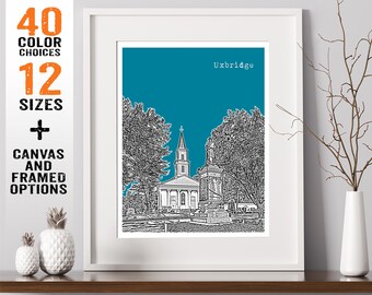 Uxbridge Massachusetts Skyline Poster Art Print MA Item T2167