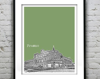 Fresno California Poster Art Skyline Print Item T2356