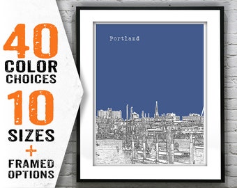 Portland Skyline Poster Art Print Downtown Maine ME Item T1519