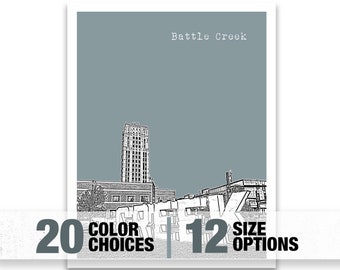 Battle Creek Michigan Skyline Art Print Poster MI Item T5354
