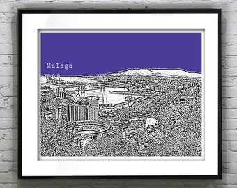 Malaga Spain City Skyline Poster Art Print Item T2645