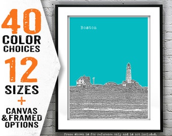 Boston Lighthouse Poster Art Print Skyline Massachusetts MA Item T4065