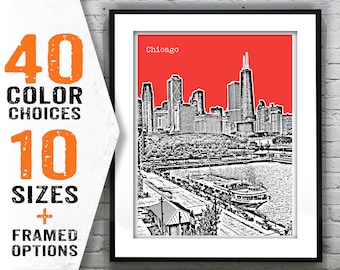 Chicago Illinois Poster Print Skyline Art  IL Item T1565