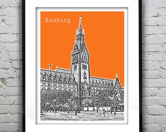 Hamburg Germany City Skyline Poster Print Art Version 2