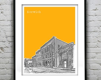 Norwich Connecticut Poster Print Art Skyline CT Version 1