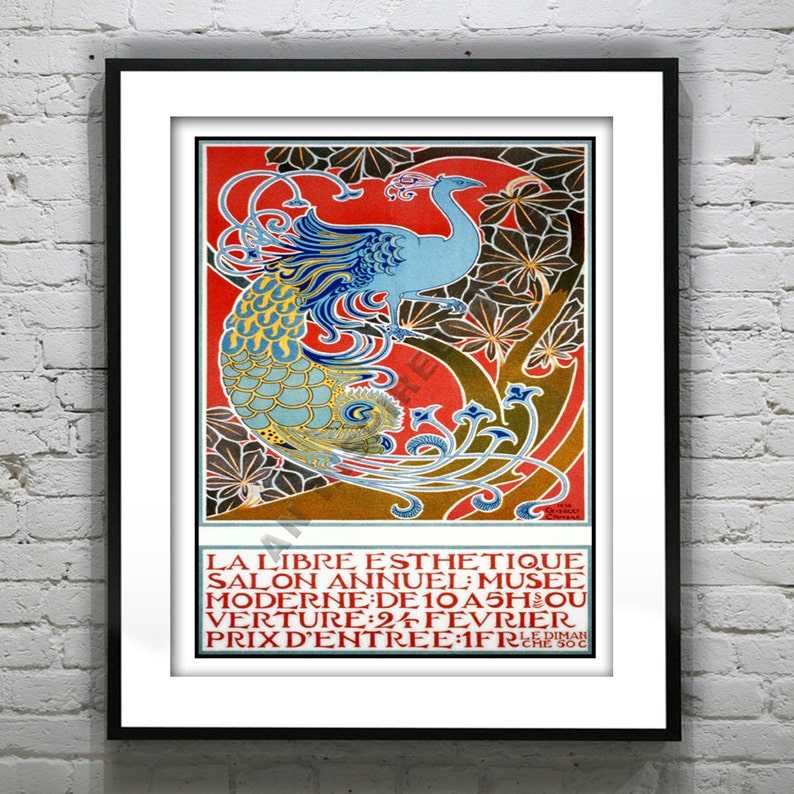 1898 Vintage Peacock Art Deco Art Print Poster Advertisement Brussels Item T2636