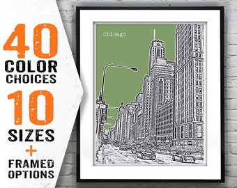 Chicago Skyline Poster Art Print Illinois IL The Magnificent Mile T1576