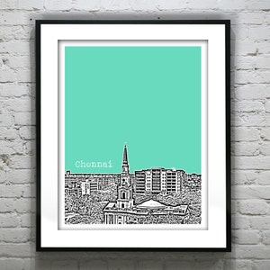 Chennai India Poster Art Print Skyline Travel St Andrews