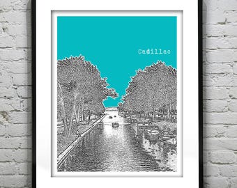 Cadillac Michigan Skyline Poster Art Print MI Item S5026