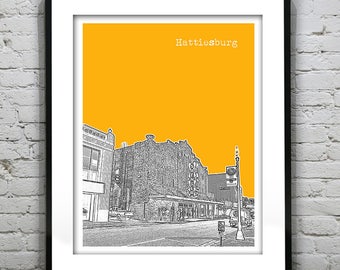 Hattiesburg Mississippi Skyline Poster Art Print MS Item T1060