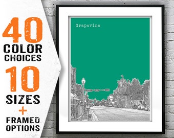 Grapevine Texas Skyline Art Print Poster TX Item T1939