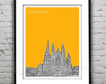 Letterkenny Ireland Skyline Poster Art Print Travel version 2 St. Eunans Cathedral