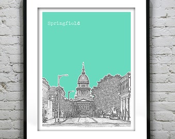 Springfield Illinois Poster Print Art Skyline IL State Capital Item T2576
