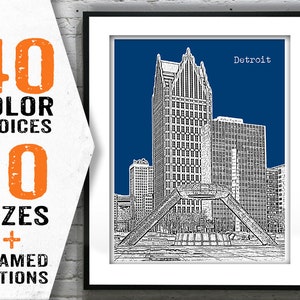 Detroit Skyline Poster Art City Print Detroit Michigan MI Item T1742