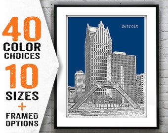 Detroit Skyline Poster Art City Print Detroit Michigan MI Item T1742