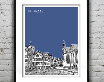 St. Gallen Switzerland Skyline Poster Art Print
