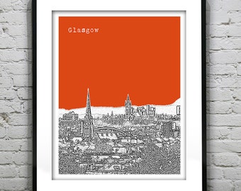 Glasgow Skyline Poster Art Print Scotland Version 2
