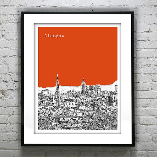 Glasgow Art Skyline Poster Print Glasgow Wall Art Glasgow Etsy