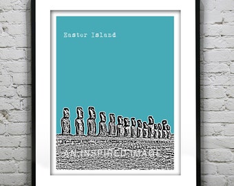 Easter Island Poster Rapa Nui Moai Art Print Skyline