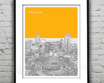 Charlotte North Carolina Skyline Poster Art Print NC Item T4176
