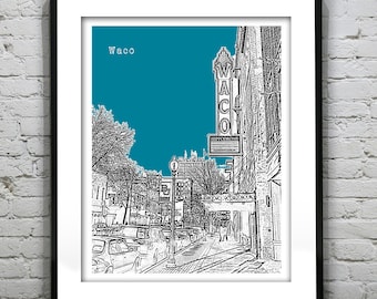 Waco Texas Skyline Poster Art Print TX Item T2092