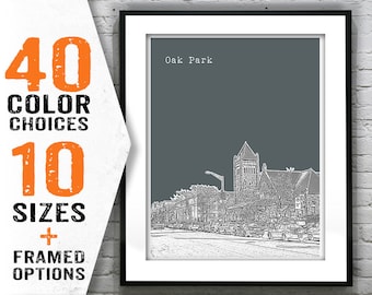 Oak Park Illinois Skyline Poster Art City Print IL Item T1898