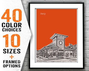 Cary North Carolina Skyline Art Print Poster NC Item T2106