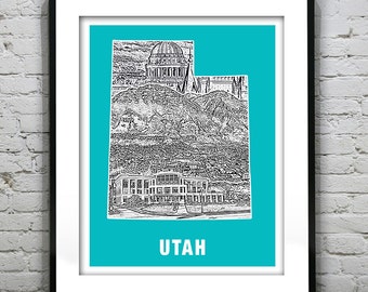 Utah State Poster Art Skyline Print Version 1