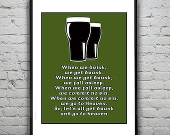 Funny Guinness Beer Irish Art Print Poster drinking drunk alcohol Ireland Item T2589