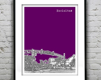Encinitas California Skyline Art Print Poster CA Version 1