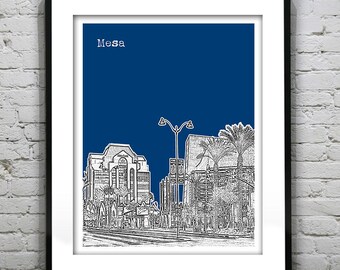 Mesa Arizona Downtown Poster Print Art Skyline Version 1
