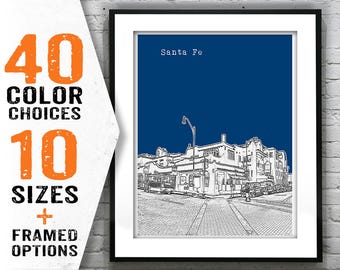 Santa Fe New Mexico Skyline Art Print Poster NM Item T1400
