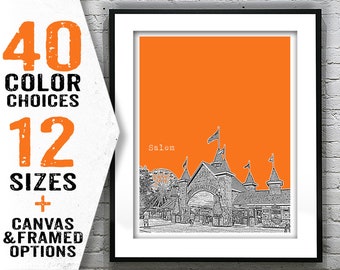 Salem NH Skyline Poster Art Print New Hampshire Version 2 Canobie Lake Park