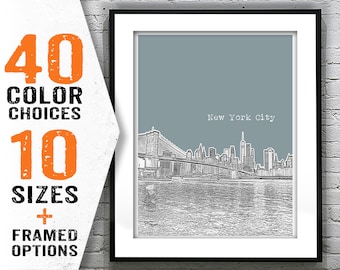 New York City Skyline Poster Art Print NYC Brooklyn Bridge Item T1201