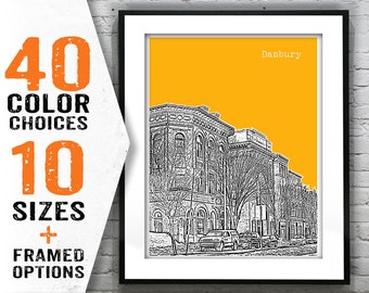 Danbury Connecticut Skyline Poster Art Print Historic Downtown Item T1490